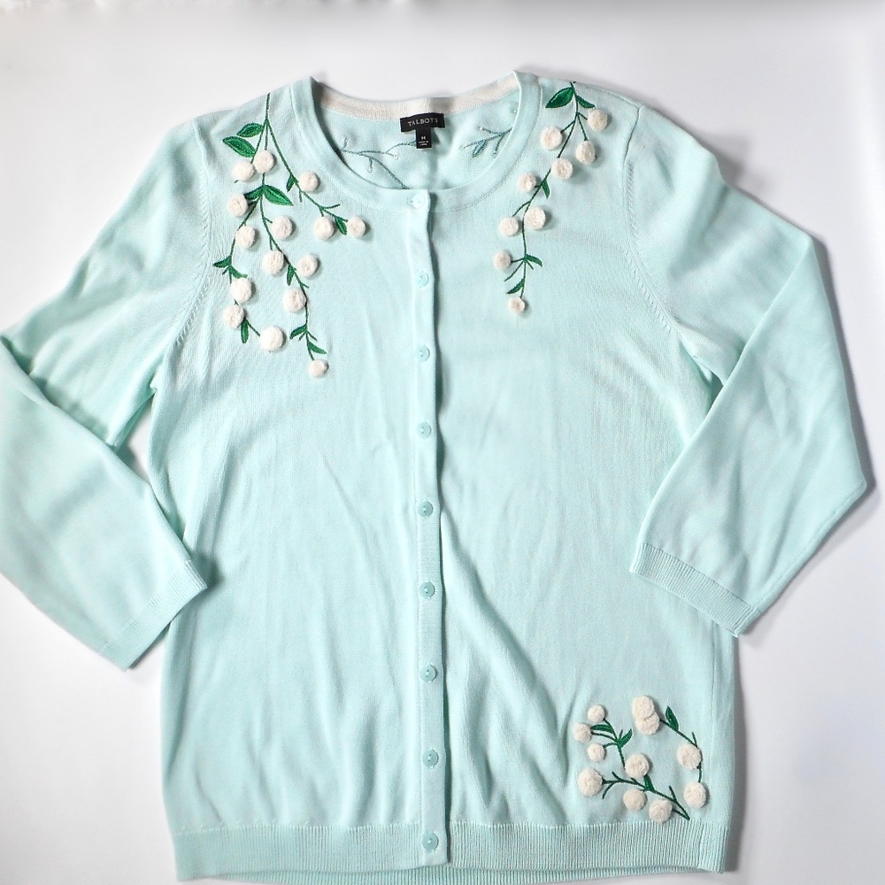 Talbots Cardigan Sweater M Lightweight Button Mint